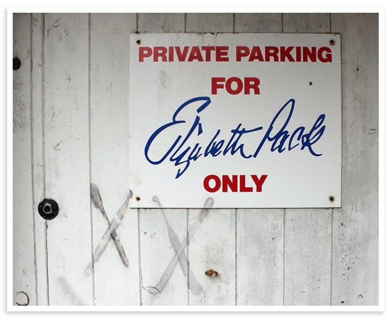 Elizabeth Pack signature on Private Parking sign (Zoe Barker)