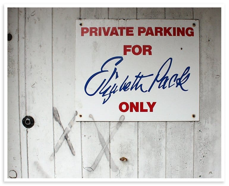 Elizabeth Pack signature on Private Parking sign (Zoe Barker)