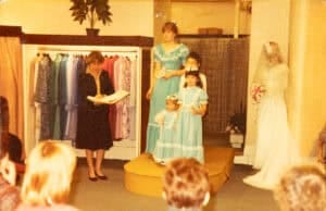Laura Fisher-Lathwell and others modelling bridal wear in the fashion show