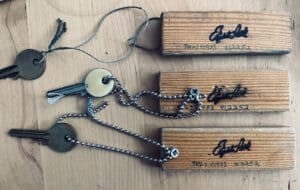 Keys on wooden keyrings from Elizabeth Pack