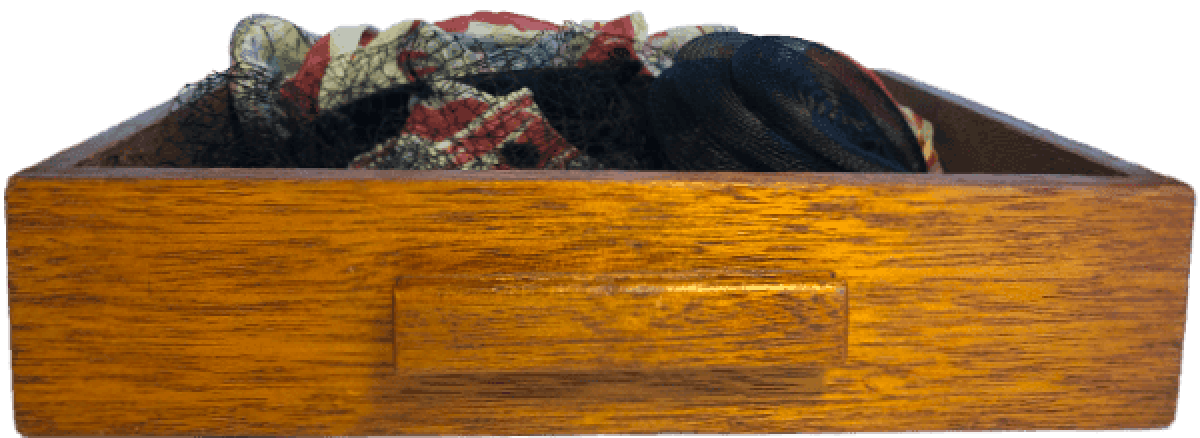 Drawer with silk scarf and hat in